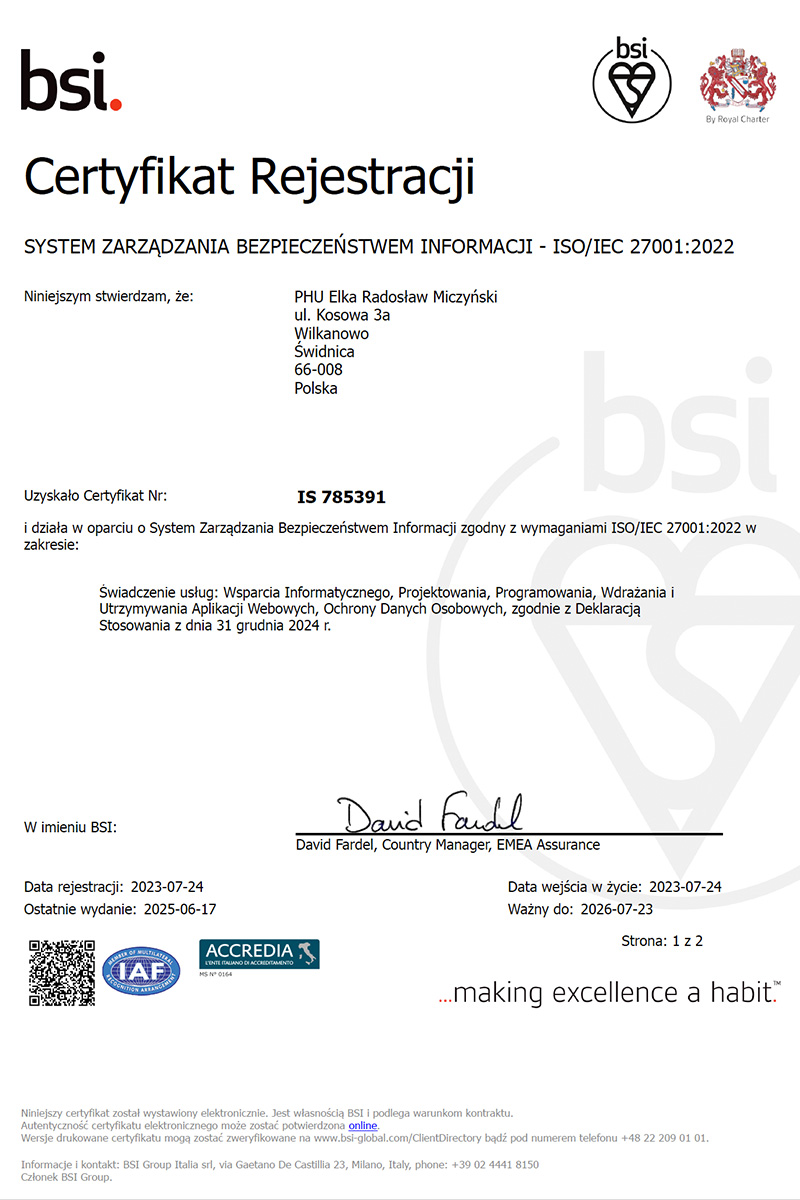 Certyfikat ISO 27001